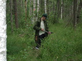 M. Lang mõõdab LAI-2000-ga Järvseljal 2002. a. suvel.